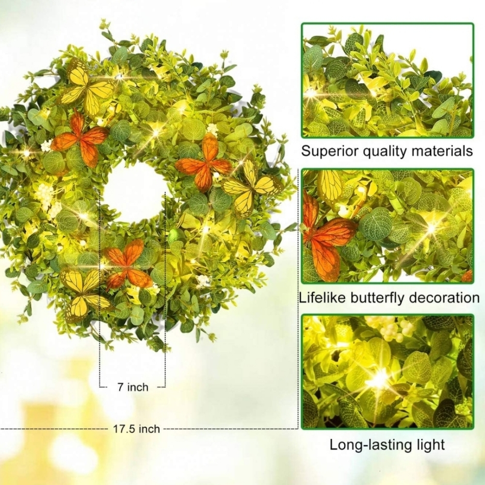 Eucalyptus wreath with artificial butterflies with integrated lights - Picture 4 of 4